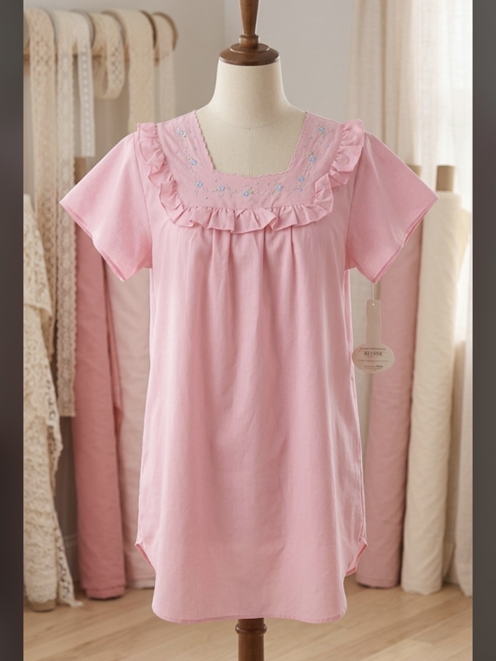 Sleep Nightgown/Robe in Pink With Ruffled Collar